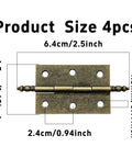 Four Pack Antique Bronze Folding Butt Hinges Measuring 2.5 By 1.69 Inches For Cabinet Doors Rustic Windows Wood Boxes And Heavy Duty Vintage Brass Finish Furniture Hardware That Is Badass Rust Resistant And Gonna Work Sweet For Yall showing size details.