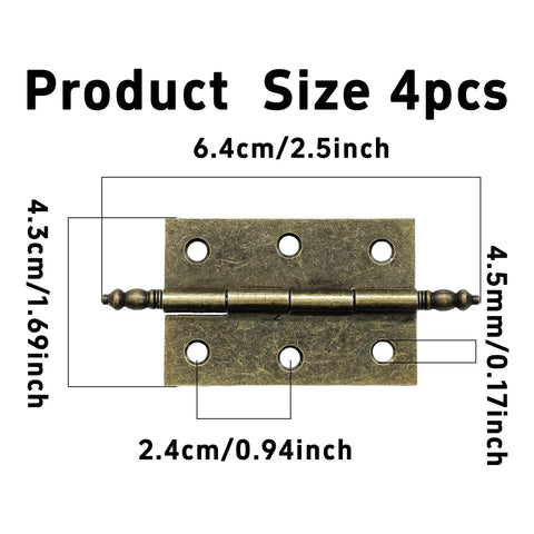 Four Pack Antique Bronze Folding Butt Hinges Measuring 2.5 By 1.69 Inches For Cabinet Doors Rustic Windows Wood Boxes And Heavy Duty Vintage Brass Finish Furniture Hardware That Is Badass Rust Resistant And Gonna Work Sweet For Yall showing size details.