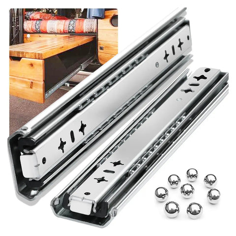 Kickass Heavy Duty Drawer Slides Roll Out Smooth As Butter For Kitchen Cabinets Or Workshop Drawers Ball Bearing Full Extension One Pair Set with sealed ball bearings and chrome finish.