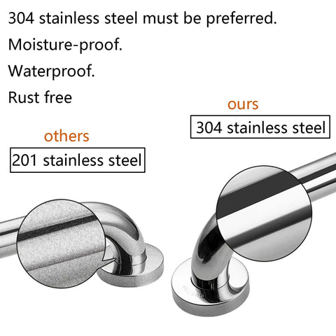 Comparison of 201 vs 304 stainless steel with focus on 2 Pack 12 Inch 304 Stainless Steel Shower Grab Bars, Anti Slip Handicap Handrails