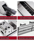 Heavy Gauge 5 Inch Bench Vise With Wide Jaw Opening And Rock Solid Clamping Force For Cnc Machining Centers showing operational screws and slider.