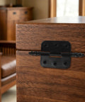 Small Decorative Box Hinges Kit For Wood Chests And Jewelry Boxes Black Iron Wide Opening Angles Up To 105 Degrees installed