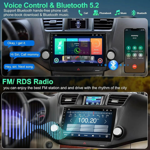 Toyota Highlander 2008-2013 Dope Car Stereo With 10.2 Inch IPS Touch Screen showing voice control and FM radio features