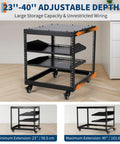 Rock Solid 15U Open Frame Network Server Rack Wall Mount Or Floor Stand Adjustable Depth 23 To 40 Inches with shelves on wheels
