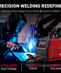 Solid 4-In-1 Multi-Process Welder That Hits Hard With 110V 220V Dual Voltage Synergy IGBT Inverter Tech for MIG welding in action.