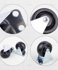 Heavy Duty 1.5 Inch Rubber Caster Wheels 4 Pack Fixed Rigid Non Swivel Casters For Furniture Rolls Like Butter Black with sturdy metal top plate.