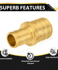Brass PEX straight reducing coupling, 1in x 3/4in, side view, crimp fitting