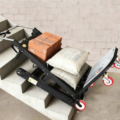 Heavy Duty Electric Stair Climbing Dolly With 2000W Brushless Motor for moving bricks and bags of cement up stairs.