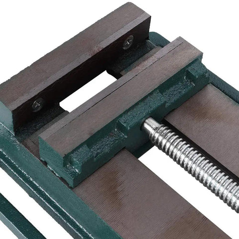 Fabater 5 Inch Cast Iron Machine Vise Heavy Duty Jaw Milling Clamp for Drill Press showcasing the ground base and clamping mechanism.