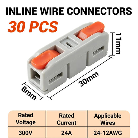 No Hassle Quick Snap Wire Connectors 30 Piece Set 24 To 12 AWG Push In Terminals Tool Free Swift Splice Kit gray inline connector