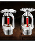 Five Piece Set Heavy Duty Downward Fire Sprinkler Heads Offering Automatic Spray Action For Quick Sixty Eight Degree Activation And No Fuss Plug And Play Commercial Or Residential Upgrades, chrome finish, close-up view.