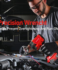Mechanic using Half Inch Compact Impact Wrench With FRIC Ring 250 Ft Lb Breakaway Torque Brushless Motor Four Mode
