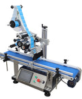 Straight Up Efficient 110V Quick Setup Automatic Desktop Conveyor Bottle Labeler Pro with blue conveyor and touch screen display.