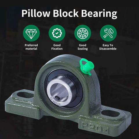 Donepart UCP204-12 pillow block bearing, green cast-iron housing, 3/4 inch bore, 2-bolt flange
