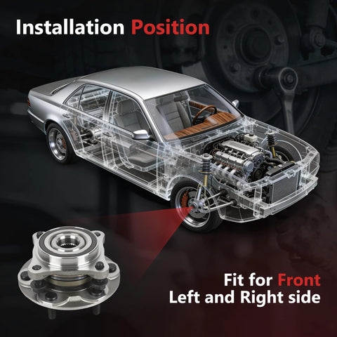 Diagram of Two Pack Front Wheel Bearing And Hub Assembly Compatible With 2003 To 2021 Toyota Tacoma 4Runner FJ Cruiser 6 Lug 4WD With ABS Fits Lexus GX460 GX470 Premium Aftermarket Replacement For A Smooth Ride And Easy Install showing installation position.