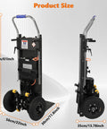 Heavy Duty Electric Stair Climbing Dolly 1500W Powered Hand Truck dimensions showing height, width, and depth specifications.