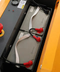 Heavy Duty 2200 Lb Counterbalanced Electric Pallet Stackers With Full Mast And Straddle Forks Reaching 98 Inches High battery compartment with connections