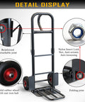 Detail view of Beefy Heavy Duty Hand Truck With 600 Lb Capacity Steel Construction Two Wheel Dolly With Solid Rubber Tires
