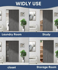 Double K Shape Sliding Closet Door 48 By 80 Inches With Hardware Kit And Matching Fascia, Solid Wood Slab With Waterproof And Scratch Resistant PVC Surface, Preassembled For Easy Install, Gray in various room settings