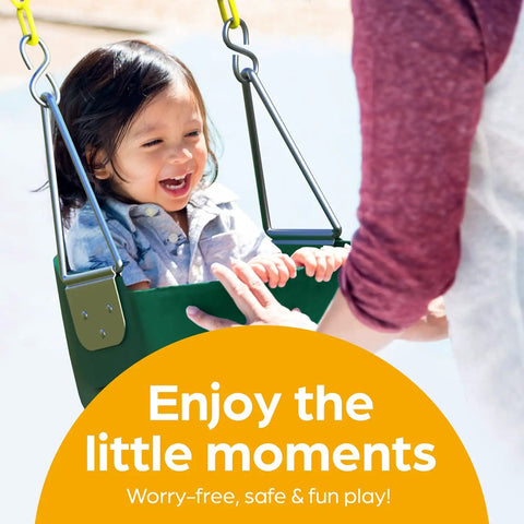 Outdoor Baby Swing For Toddlers with High Back Bucket Seat, Green, Fully Assembled, in Use