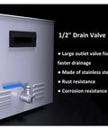 10 Liter Ultrasonic Cleaner With Heated Tank And Easy Turn Knobs To Beat Crud Off Carburetors And Heavy Duty Mechanic Tools In Every Weekend Garage Shop 1/2" drain valve for faster drainage.