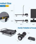 Electric Platform Truck 661 Lbs Capacity Heavy Duty Flatbed Cart With 1000W Motor dimensions and details, foldable and portable.
