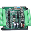Industrial 12V Programmable Logic Controller with relay output and base plate, shown front view with green terminal connections.