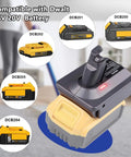 DeWalt 20V To Dyson V6 Battery Converter Adapter DW20V6 For V6 Series Vacuums with compatible battery models shown