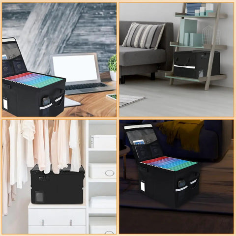 Fireproof File Box With Lock For 5200 Degree Fahrenheit Heat Safe Storage in home and office settings, black, collapsible, with handle