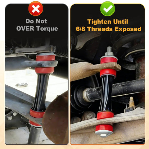 Two Piece Front Sway Bar Link Kit With Bushings For Cadillac Escalade Tahoe Silverado Avalanche GMC Yukon Sierra 2004 2018 Durable Stabilizer Links For Tight Handling And Smoother Rides On Rough Roads installed with correct thread exposure