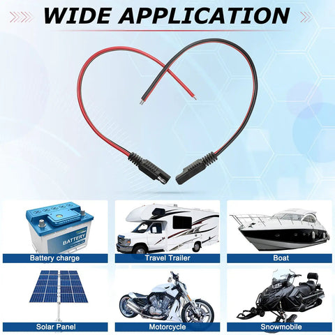 16 Pack SAE 2 Pin Quick Connectors Extension Cables 14 AWG 1 Ft Wire Harness For 12V Motorcycle Car Solar Panel Battery Charger And Automotive Use Red And Black Polarity Included, SAE cable ends shown