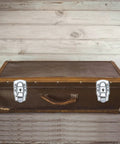 4 Pack Silver Iron Toolbox Lock Buckles With Key Heavy Duty Draw Latch on a brown tool box for secure gear storage