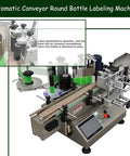 High Speed Fully Automatic Labeling Machine For Round Bottles Delivers Badass Efficiency With Touch Screen Interface, showing conveyor and labeling system.