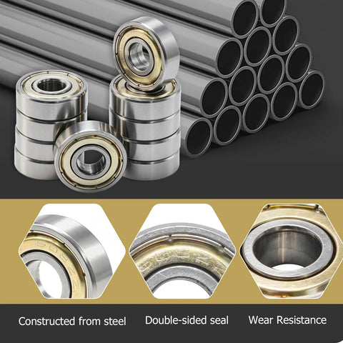100 Pack 608 ZZ Deep Groove Ball Bearings 8mm x 22mm x 7mm Double Metal Sealed For 3D Printers, Skateboards, Motors, Inline Skates, And Home Appliances, steel close-up