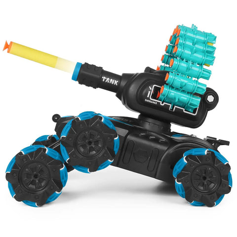 Nerf Compatible Gesture Sensing RC Tank That Shoots Soft Foam Darts, 6WD Remote Control Car Tank for Epic Stunts and Battle, Blue
