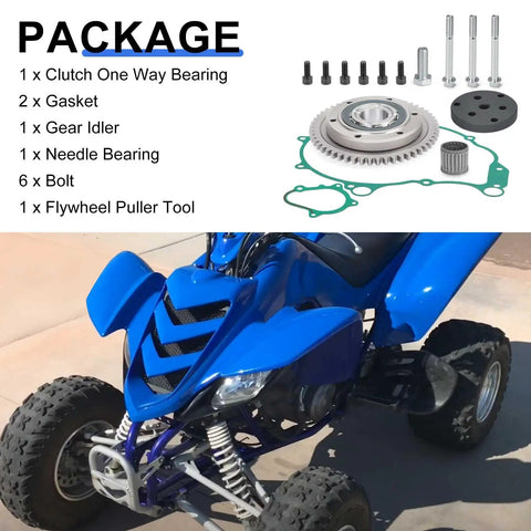 Flywheel Puller Tool And Starter Clutch One Way Bearing Gear Gasket Kit For YFM660R Raptor 660R with quad in background