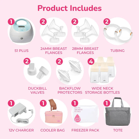 Hassle Free Portable Electric Breast Pump With Rechargeable Battery And Soft Suction Levels Includes Total Must Have Travel Tote Nursing Bottles And Insulated Cooler Bag For Busy Mom Life product components display.