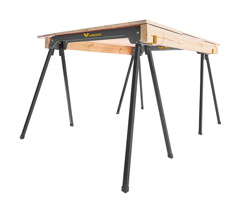 Heavy Duty Folding Saw Horses 2 Pack Portable Work Table Stand 2200 Lb Load Capacity With Quick Open Legs And 2x4 Support For Woodworking