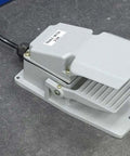 Foot pedal control for Power Bead Roller With Stand For Metal Fabrication, heavy duty design on concrete surface.