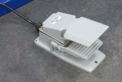 Foot pedal control for Power Bead Roller With Stand For Metal Fabrication, heavy duty design on concrete surface.
