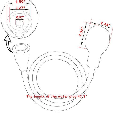 Diagram of Portable Shampoo Sprayer For Round Faucets With Rubber Hose, showing dimensions and hose attachment details.