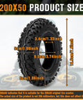 200x50 8x2 Dirt Scooter Knobby Tire And Inner Tube Set dimensions for off-road electric go karts, mountain scooters, dune buggy RDS