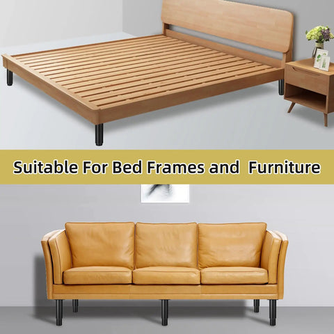 Rock Solid Metal Replacement Furniture Legs With Quick Five To Nine Inch Adjustable Height Range Badass Eight Hundred Pound Heavy Load Support For Couches And Beds Pair on a wooden bed frame and leather couch.