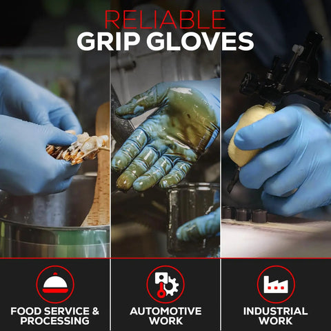 No Bull 8 Mil Nitrile Work Gloves In Blue Featuring Fully Textured Diamond Grip Surface Powder Free Design engineered for heavy duty tasks.