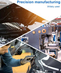 Precision manufacturing scene showcasing a mechanic inspecting vehicle components and machinery in factory settings.