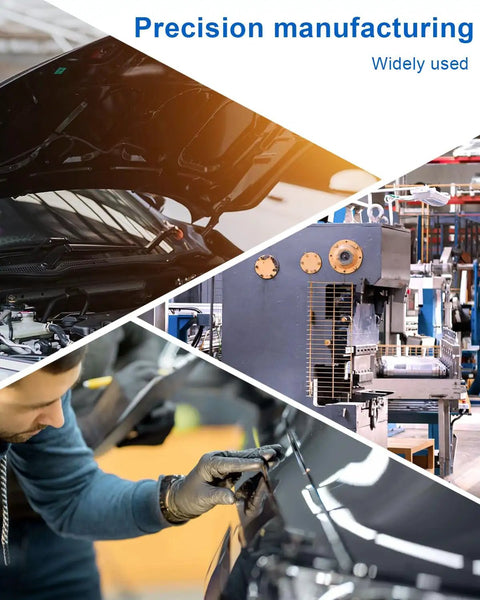 Precision manufacturing scene showcasing a mechanic inspecting vehicle components and machinery in factory settings.