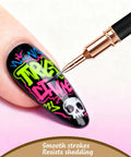 Gel Polish Nail Art Brushes and Dotting Tools Kit with Double Ended Pens and Liner Brushes in use for detailed nail design.
