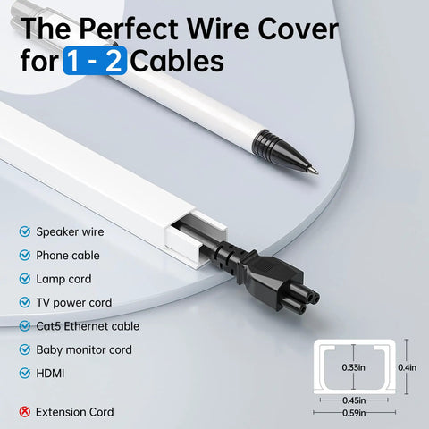 One Cord Cable Hider Kit with power cord, paintable white, 315 Inch Total Wall Cord Covers for wall mounted TV, easy install