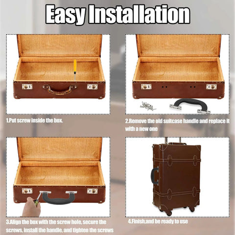 Step-by-step guide to installing Black Plastic Luggage Trunk Pull Handles Set Of 6 With Mounting Screws on a suitcase.