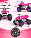 Pink Rad All Terrain RC Car For Girls 2.4GHz Remote Control dimensions and steering control details